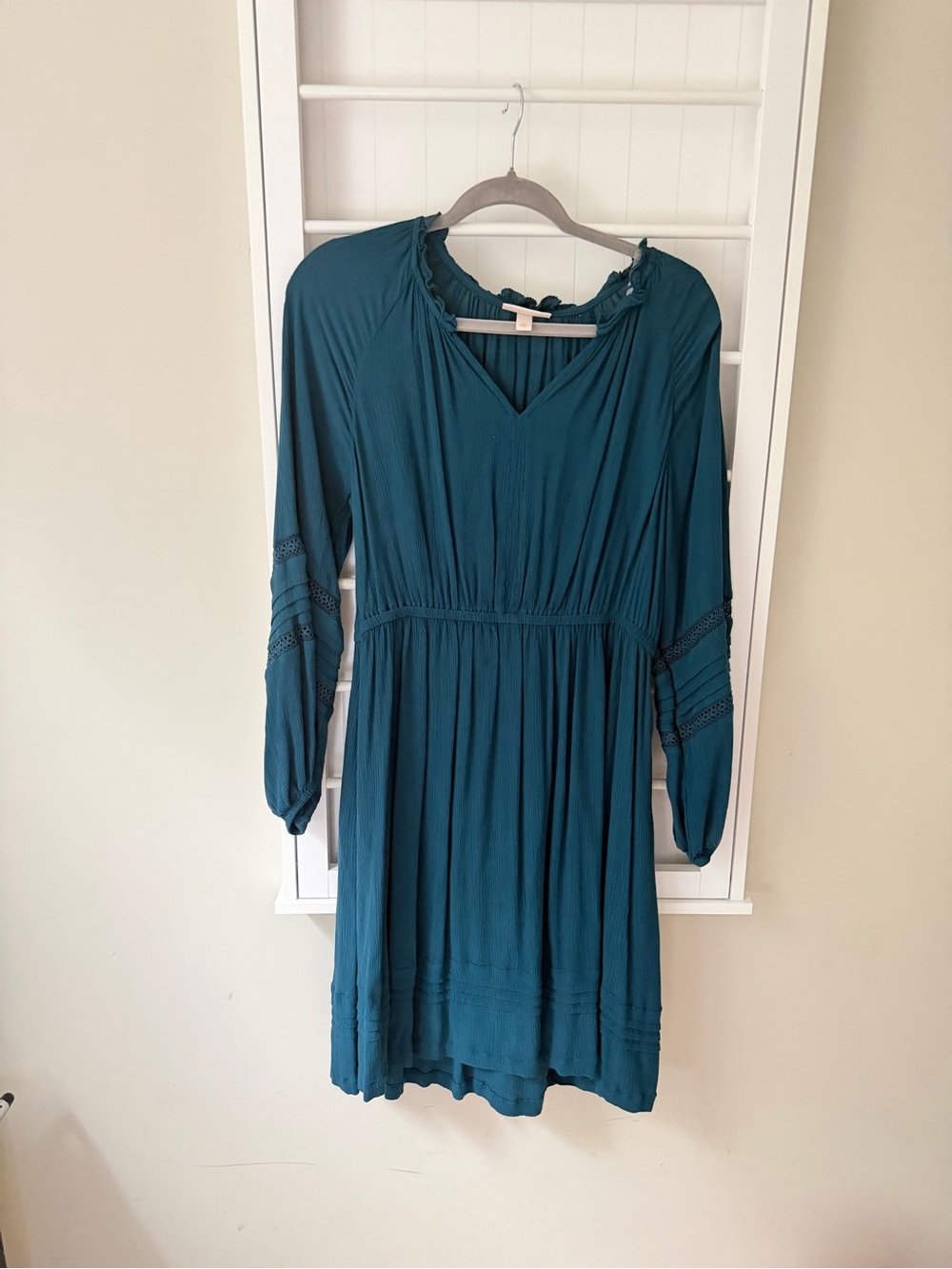 Knox Rose Teal Boho Dress Medium Crochet Lace Long Sleeve Peasant Festival